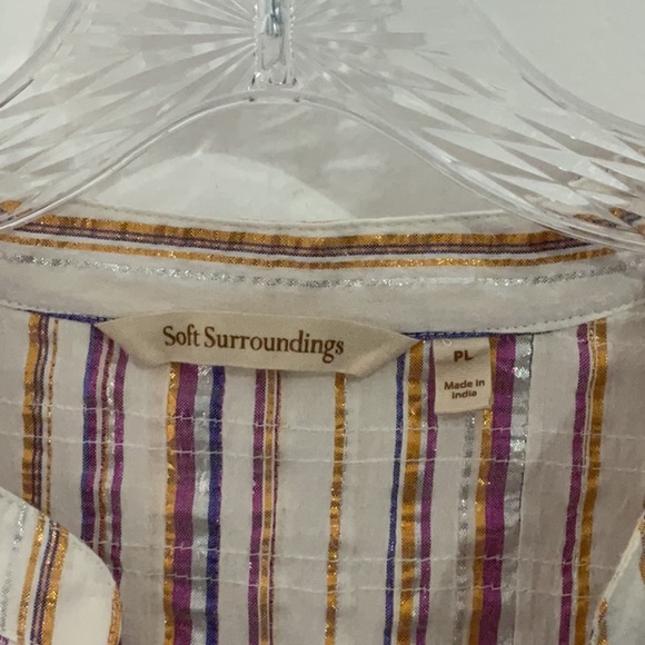 Soft Surroundings Ciel Metallic Stripe Eyelet Top Size L Petite - Picture 4 of 8